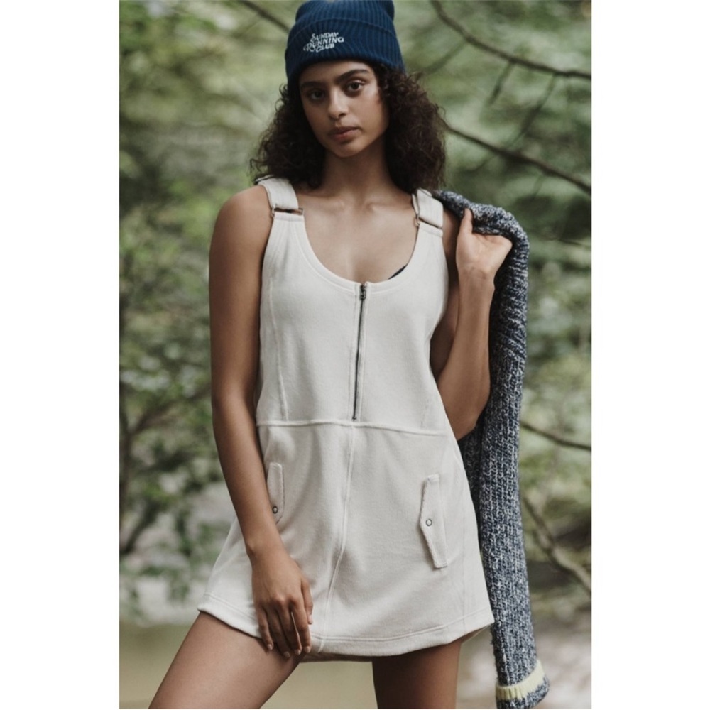 Daily Practice by Anthropologie Ivory Corduroy Jockey Mini Overall Dress NEW